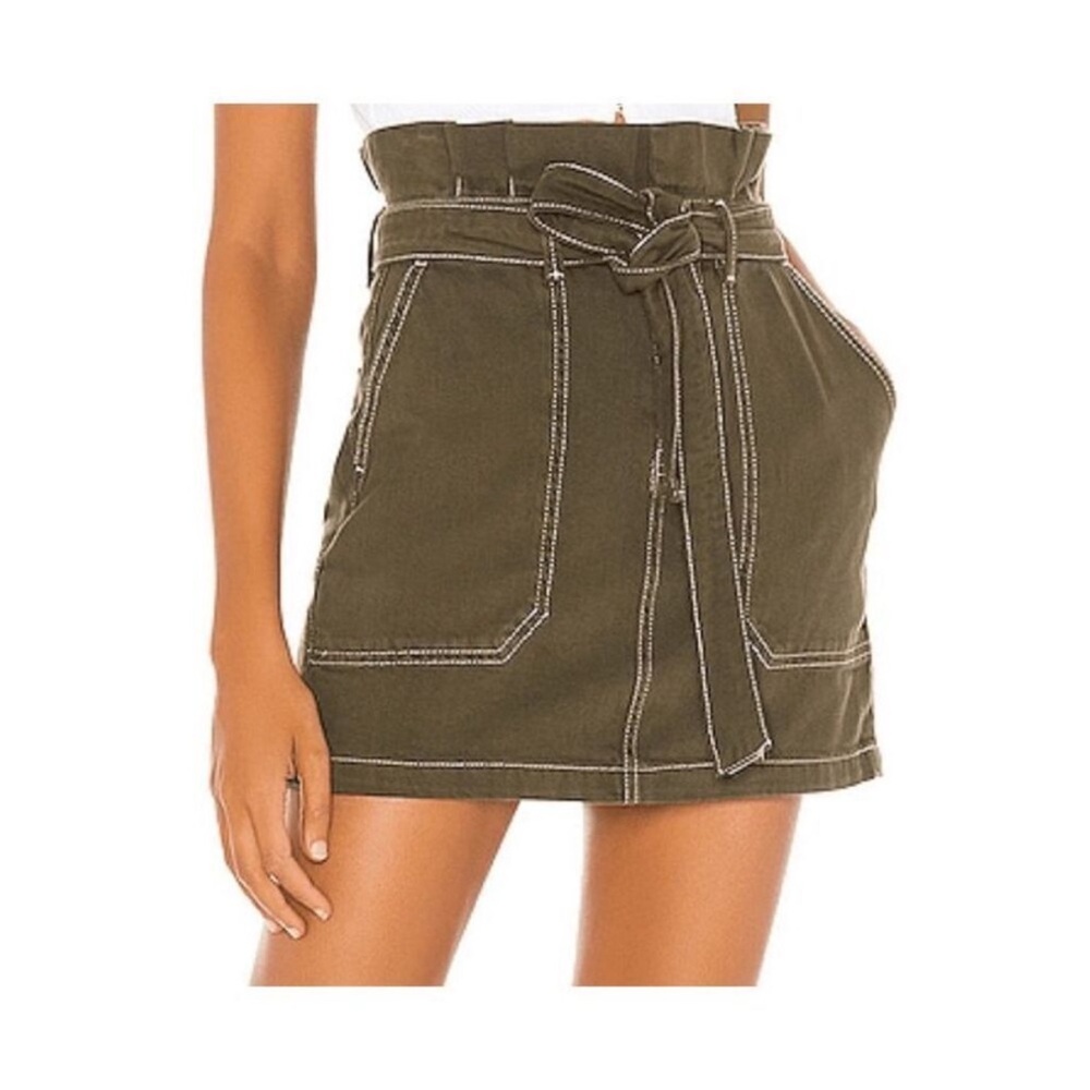 Free People Army Green Splendor In The Grass Paperbag Mini Skirt